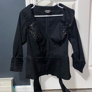 Tadashi Shoji | Studded V-Neck Top with Waist Ties and Back Zipper